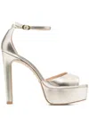Stuart Weitzman Nudistcurve Disco Metallic Platform Sandals In Gold