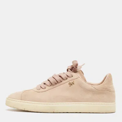 Pre-owned Stuart Weitzman Dusty Pink Suede Low Top Sneakers Size 36.5