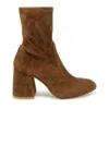 Stuart Weitzman E Suede Flareblock 85 Stretch Bootie In Brown