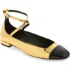 Stuart Weitzman Eden Cross Strap Ballet Flat In Gold/black
