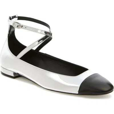 Stuart Weitzman Eden Cross Strap Ballet Flat In Silver/ Black