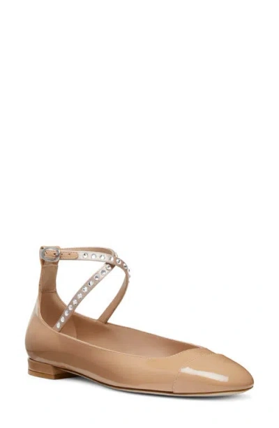 Stuart Weitzman Eden Crystal Embellished Flat In Adobe/clear