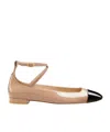 Stuart Weitzman Eden Bicolor Leather Ankle-strap Flats In Nude