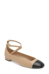Stuart Weitzman Eden Bicolor Leather Ankle-strap Flats In Adobe/black