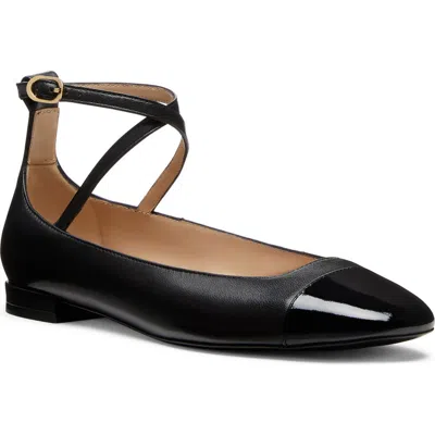 Stuart Weitzman Eden Mixed Leather Ankle-strap Ballerina Flats In Black