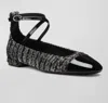Stuart Weitzman Eden Strap Flat In Black Tweed In Multi