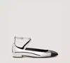 Stuart Weitzman Eden Strap Flat In Silver & Black