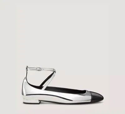 Stuart Weitzman Eden Strap Flat In Silver & Black