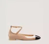 Stuart Weitzman Eden Bicolor Leather Ankle-strap Flats In Beige