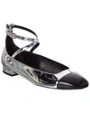 Stuart Weitzman Eden Strap Leather Flat In Silver