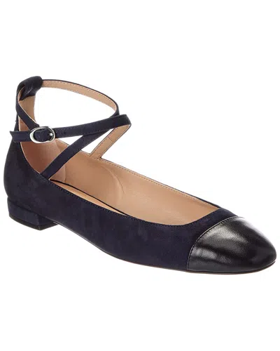 Stuart Weitzman Eden Strap Suede & Leather Flat In Blue