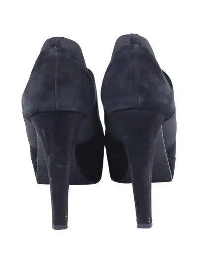 Pre-owned Stuart Weitzman Elastic Strap Platform Ankle Boots In Black