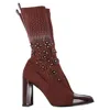 Stuart Weitzman Embellished Knitted Sock Ankle Boots In Brown Wool In Brown