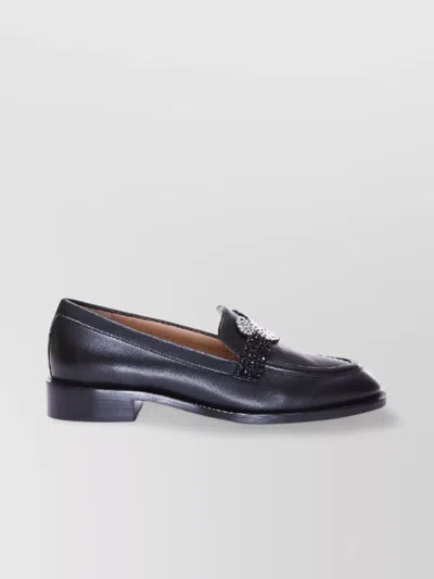 Stuart Weitzman Embellished Leather Loafers Round Toe In Black
