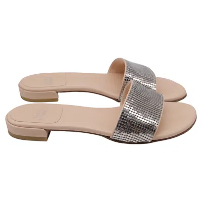 Stuart Weitzman Embellished Slide Flats In Silver Leather In Metallic