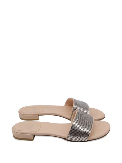 Pre-owned Stuart Weitzman Embellished Slide Sandals In Silver