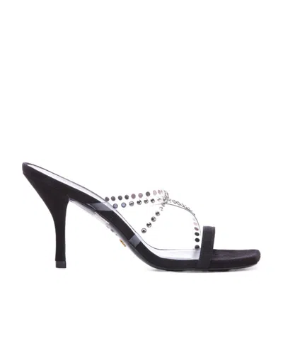 Stuart Weitzman Embellished Slip-on Sandals In Black
