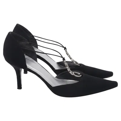 Stuart Weitzman Embellished T-strap D'orsay Pumps In Black Satin