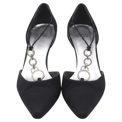 Pre-owned Stuart Weitzman Embellished T-strap D'orsay Pumps In Black Satin