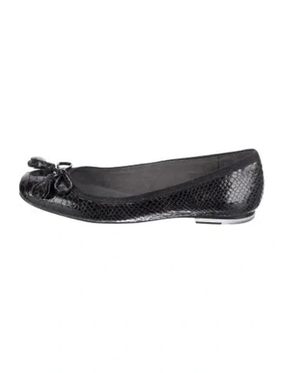Pre-owned Stuart Weitzman Embossed Leather Animal Print Ballet Flats In Black