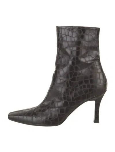 Pre-owned Stuart Weitzman Embossed Leather Animal Print Boots In Black