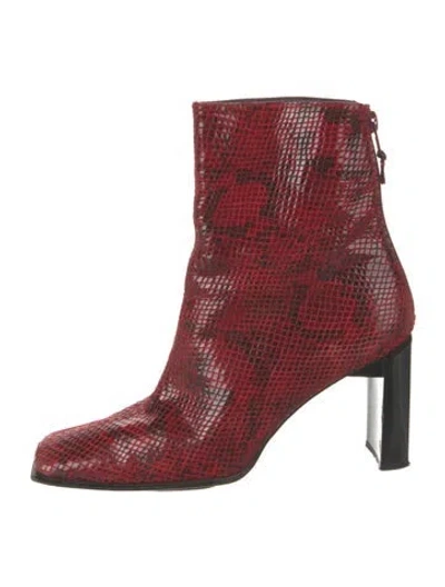 Pre-owned Stuart Weitzman Embossed Leather Animal Print Boots In Black/red