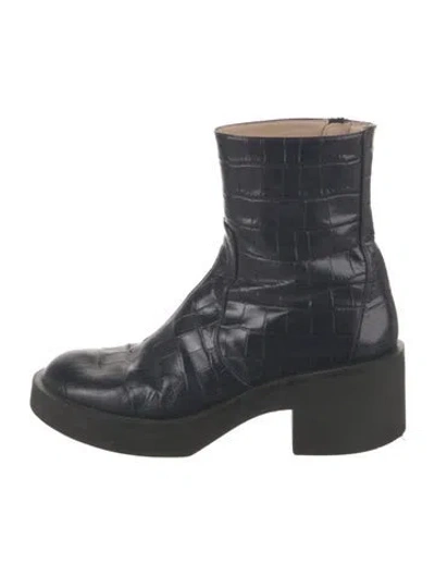 Pre-owned Stuart Weitzman Embossed Leather Animal Print Boots In Blue