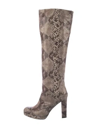 Pre-owned Stuart Weitzman Embossed Leather Animal Print Boots In Brown