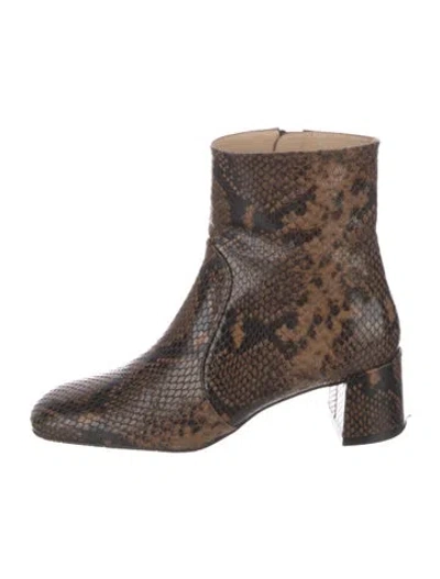 Pre-owned Stuart Weitzman Embossed Leather Animal Print Boots In Brown
