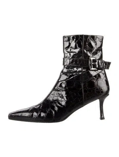Pre-owned Stuart Weitzman Embossed Leather Animal Print Boots In Brown