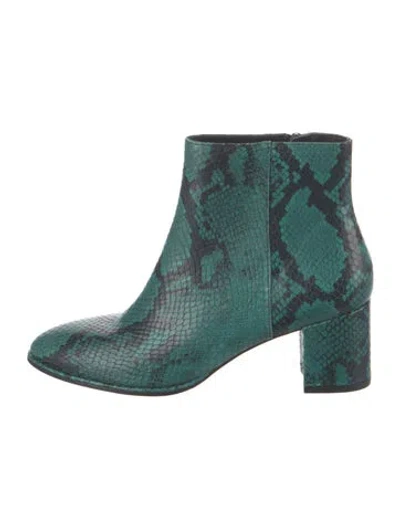 Pre-owned Stuart Weitzman Embossed Leather Animal Print Boots In Green