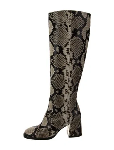 Pre-owned Stuart Weitzman Embossed Leather Animal Print Boots In Multi