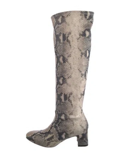Pre-owned Stuart Weitzman Embossed Leather Animal Print Boots In Neutral