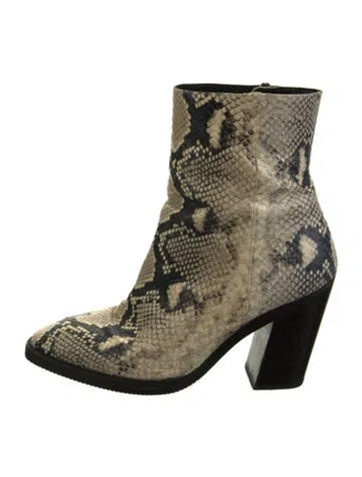 Pre-owned Stuart Weitzman Embossed Leather Animal Print Boots In Neutral