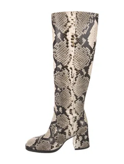 Pre-owned Stuart Weitzman Embossed Leather Animal Print Boots In Neutral