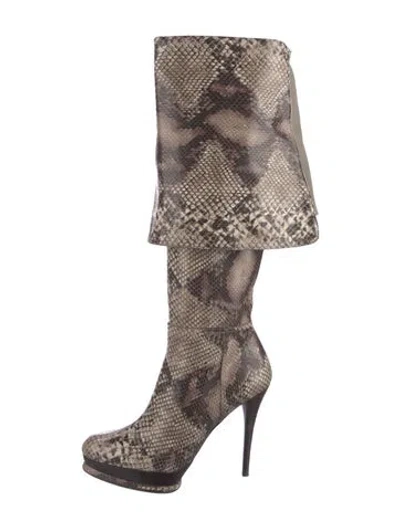 Pre-owned Stuart Weitzman Embossed Leather Animal Print Boots In Neutral