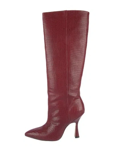 Pre-owned Stuart Weitzman Embossed Leather Animal Print Boots In Red