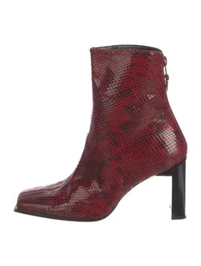 Pre-owned Stuart Weitzman Embossed Leather Animal Print Boots In Red