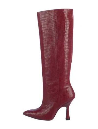 Pre-owned Stuart Weitzman Embossed Leather Animal Print Boots In Red