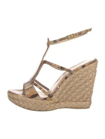 Pre-owned Stuart Weitzman Embossed Leather Animal Print Espadrilles In Brown