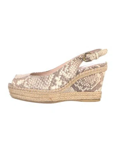 Pre-owned Stuart Weitzman Embossed Leather Animal Print Espadrilles In Gray