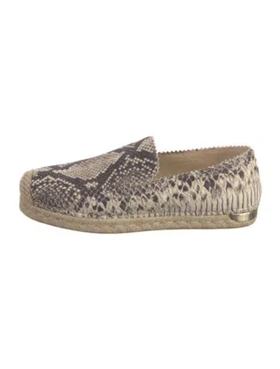 Pre-owned Stuart Weitzman Embossed Leather Animal Print Espadrilles In Gray
