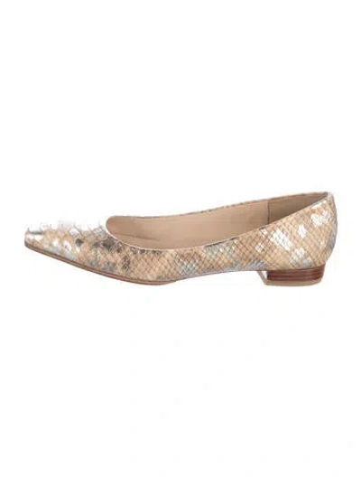 Pre-owned Stuart Weitzman Embossed Leather Animal Print Flats In Gold/metallic/neutrals