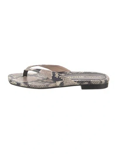 Pre-owned Stuart Weitzman Embossed Leather Animal Print Flip Flops In Neutral