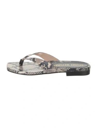 Pre-owned Stuart Weitzman Embossed Leather Animal Print Flip Flops In Neutrals