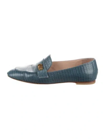 Pre-owned Stuart Weitzman Embossed Leather Animal Print Loafers In Blue