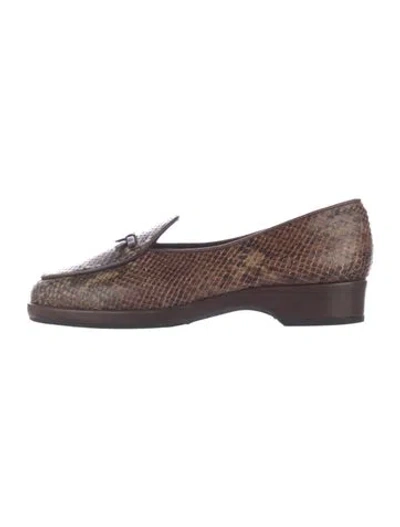 Pre-owned Stuart Weitzman Embossed Leather Animal Print Loafers In Brown