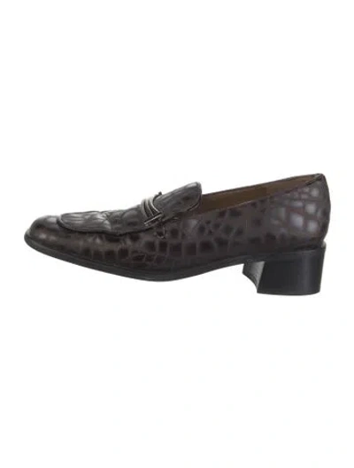 Pre-owned Stuart Weitzman Embossed Leather Animal Print Loafers In Brown