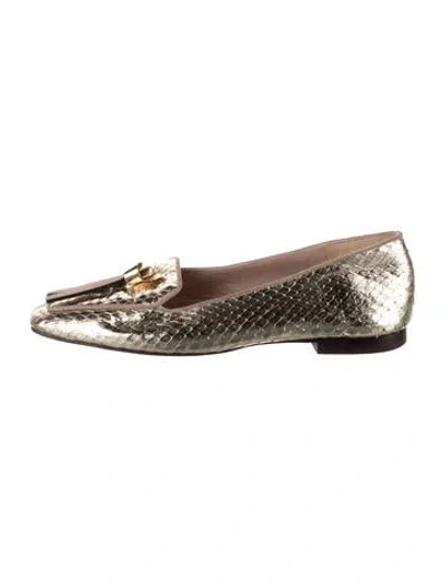 Pre-owned Stuart Weitzman Embossed Leather Animal Print Loafers In Gold