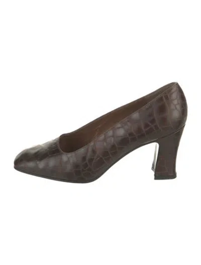 Pre-owned Stuart Weitzman Embossed Leather Animal Print Pumps In Brown